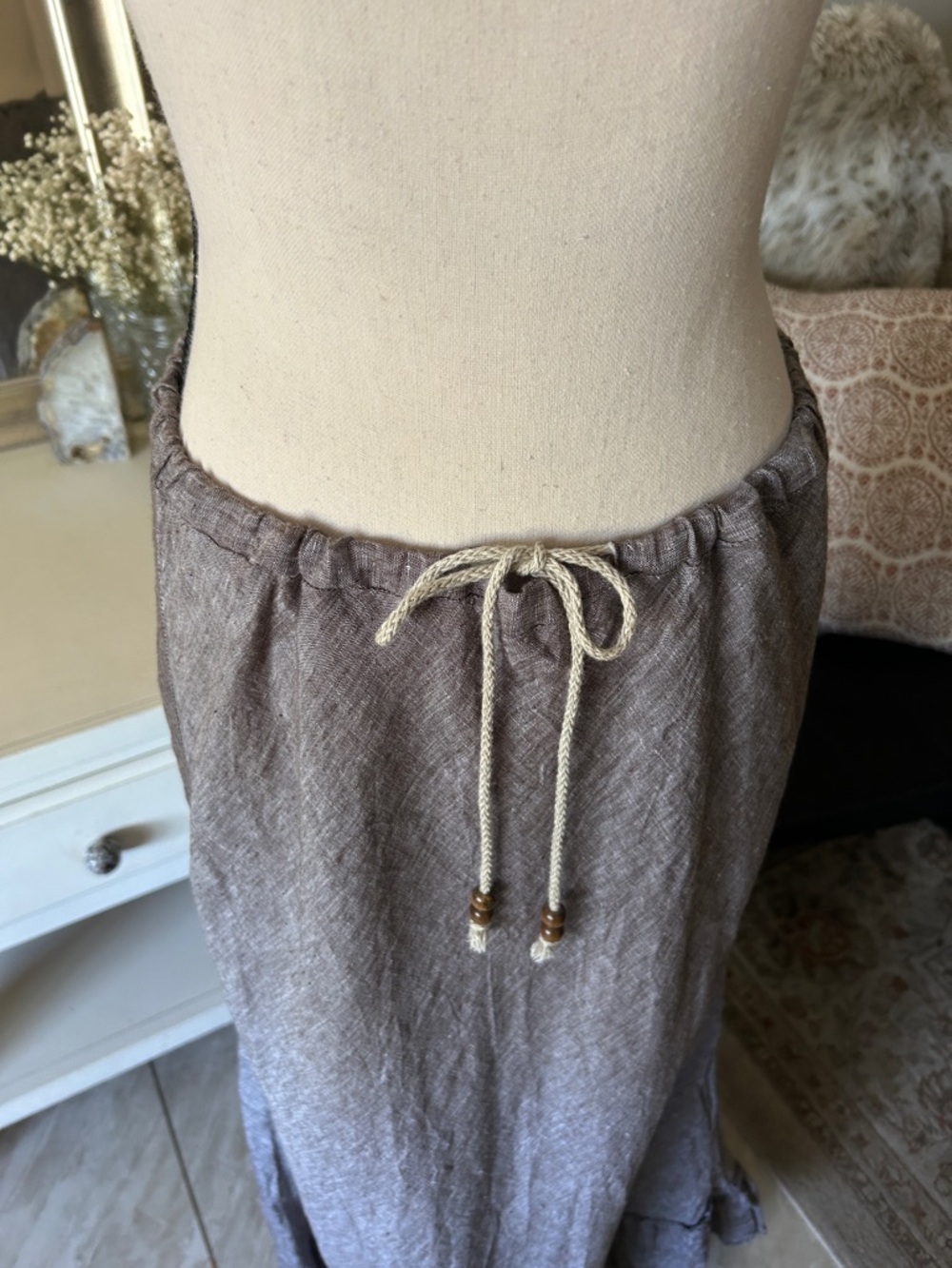 Vtg Y2K Eddie Bauer 100% linen pull on cottage Prairie western maxi skirt M tall - Picture 5 of 14